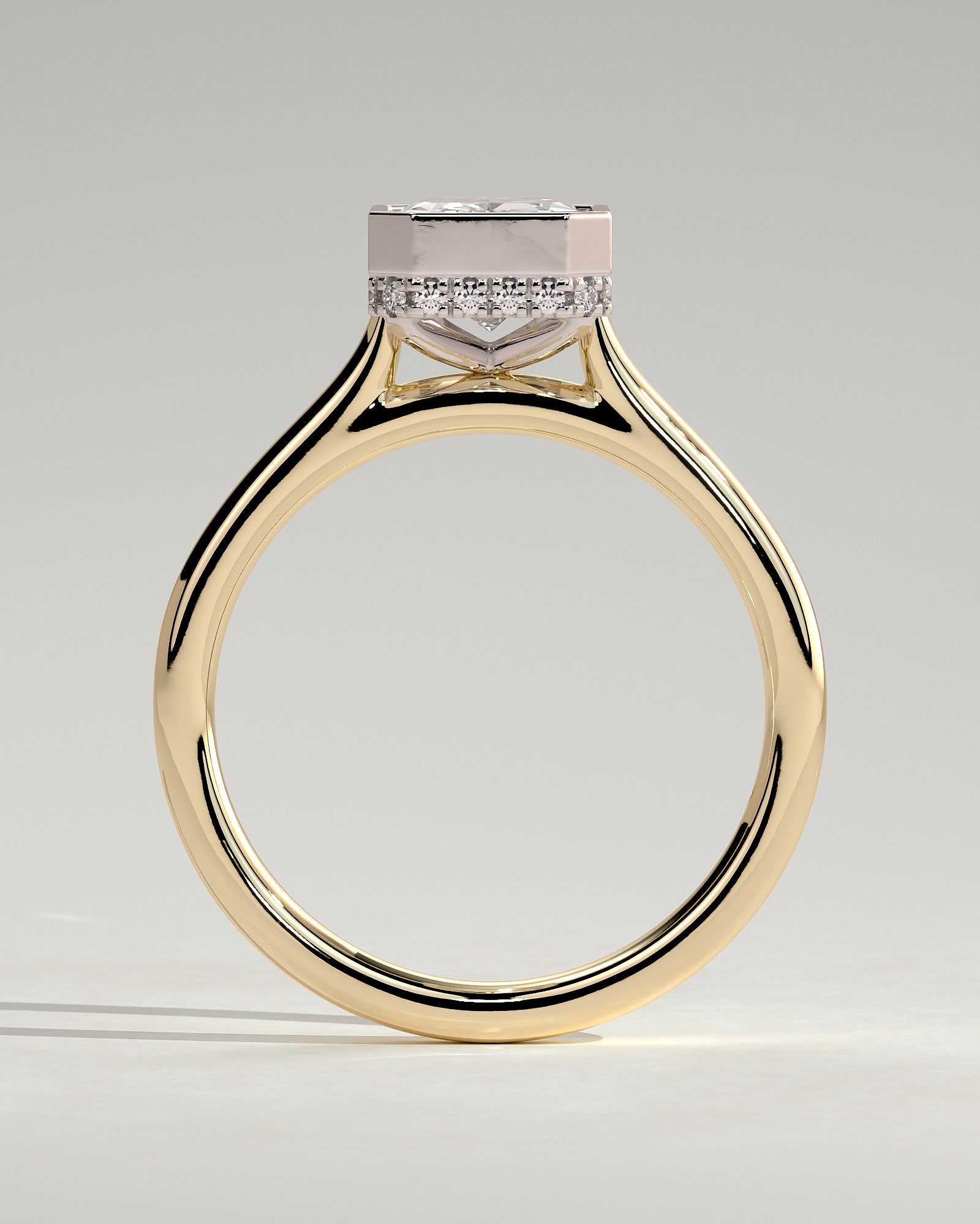 Bennie - Radiant Bezel Solitaire with Hidden Halo and Cathedral High Setting Engagement Ring - Yellow Two-Tone - Yellow Two-Tone 2ct