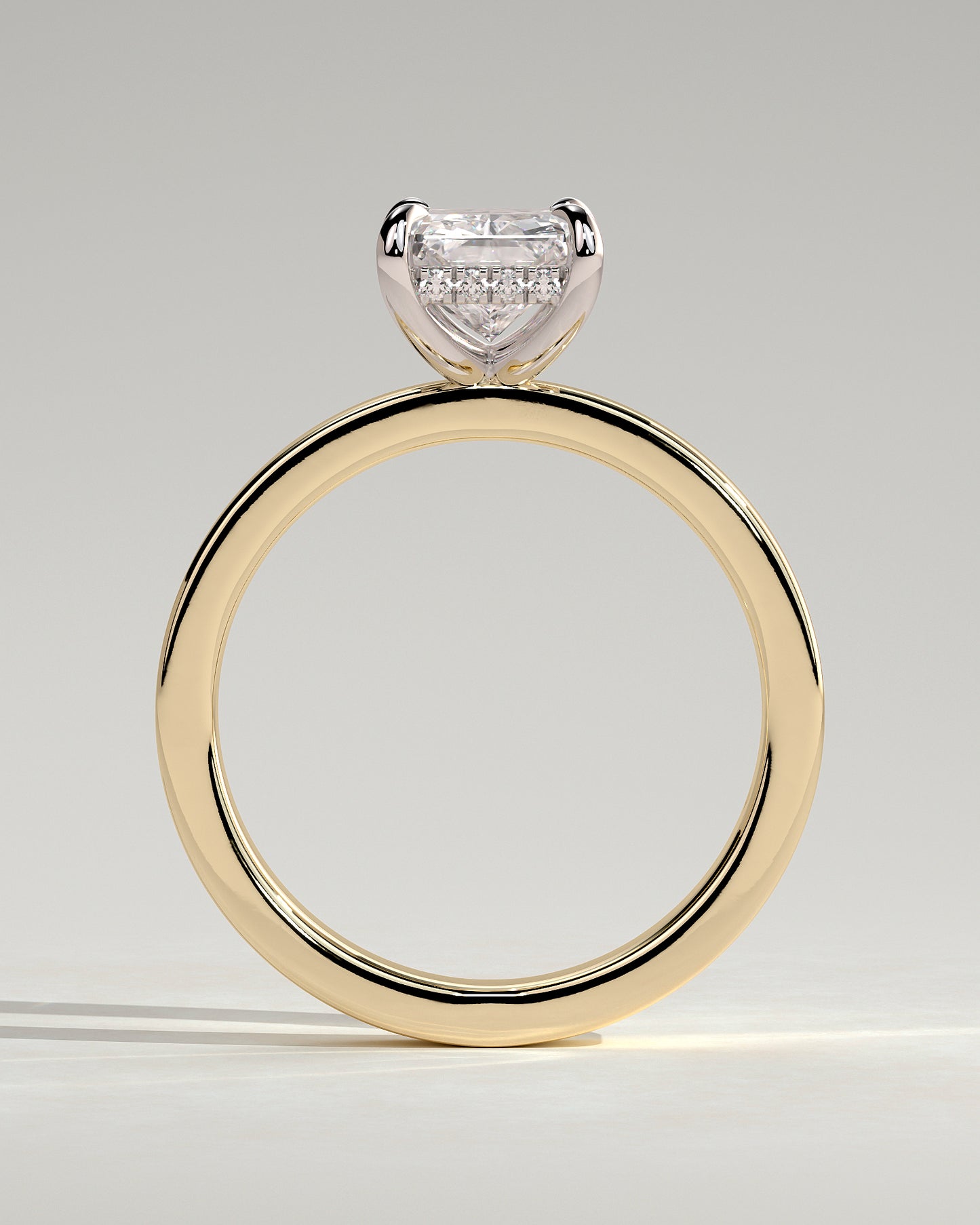 Aida - Radiant Claw Solitaire with Flat Cigar Band and Hidden Halo Engagement Ring - Yellow Two-Tone - Yellow Two-Tone 2ct