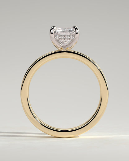 Aida - Radiant Claw Solitaire with Flat Cigar Band and Hidden Halo Engagement Ring - Yellow Two-Tone - yellow two-tone - Lara Jewels