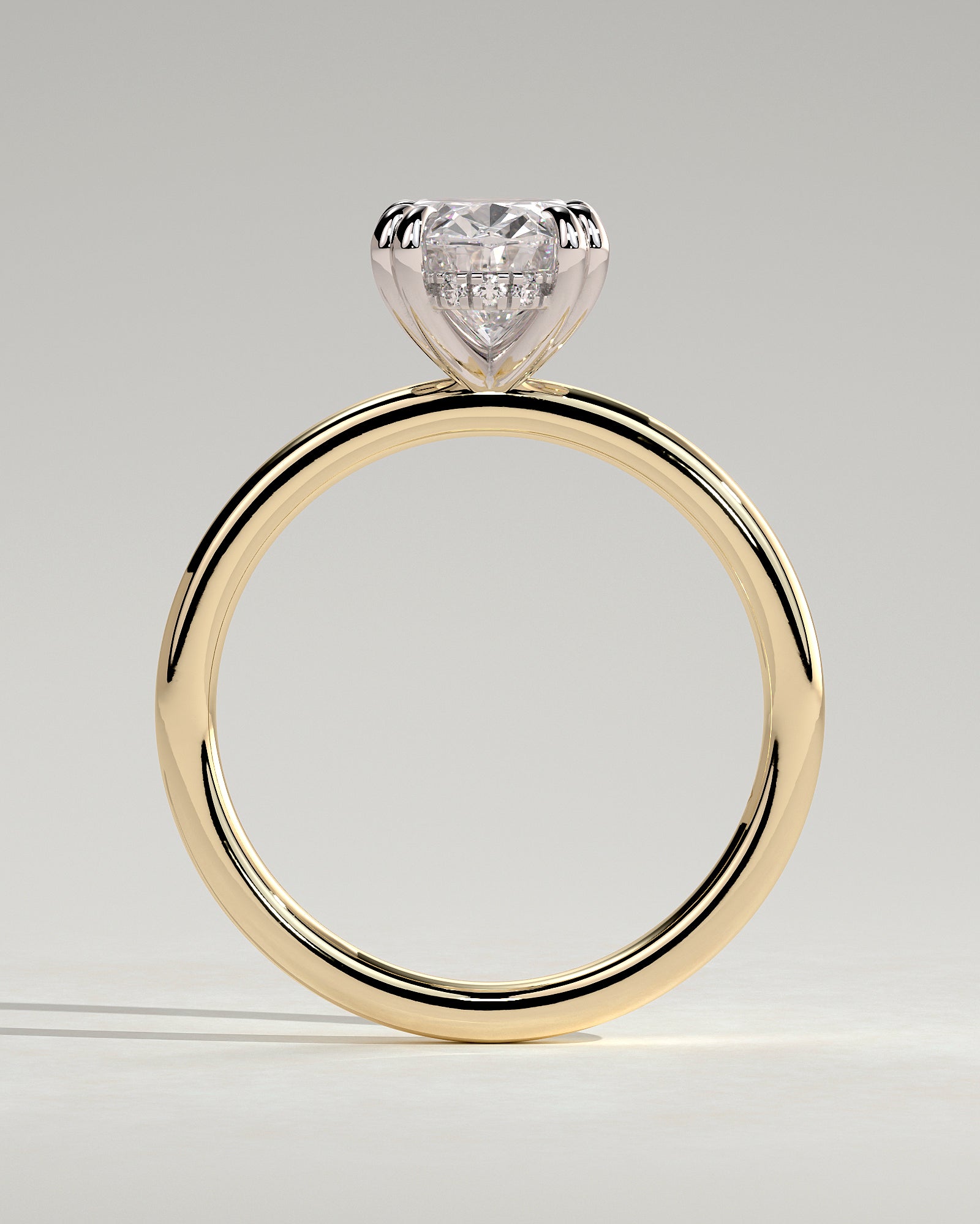 Avery - Oval Double Claw Solitaire with Hidden Halo Engagement Ring - Yellow Two-Tone - Yellow Two-Tone 2ct