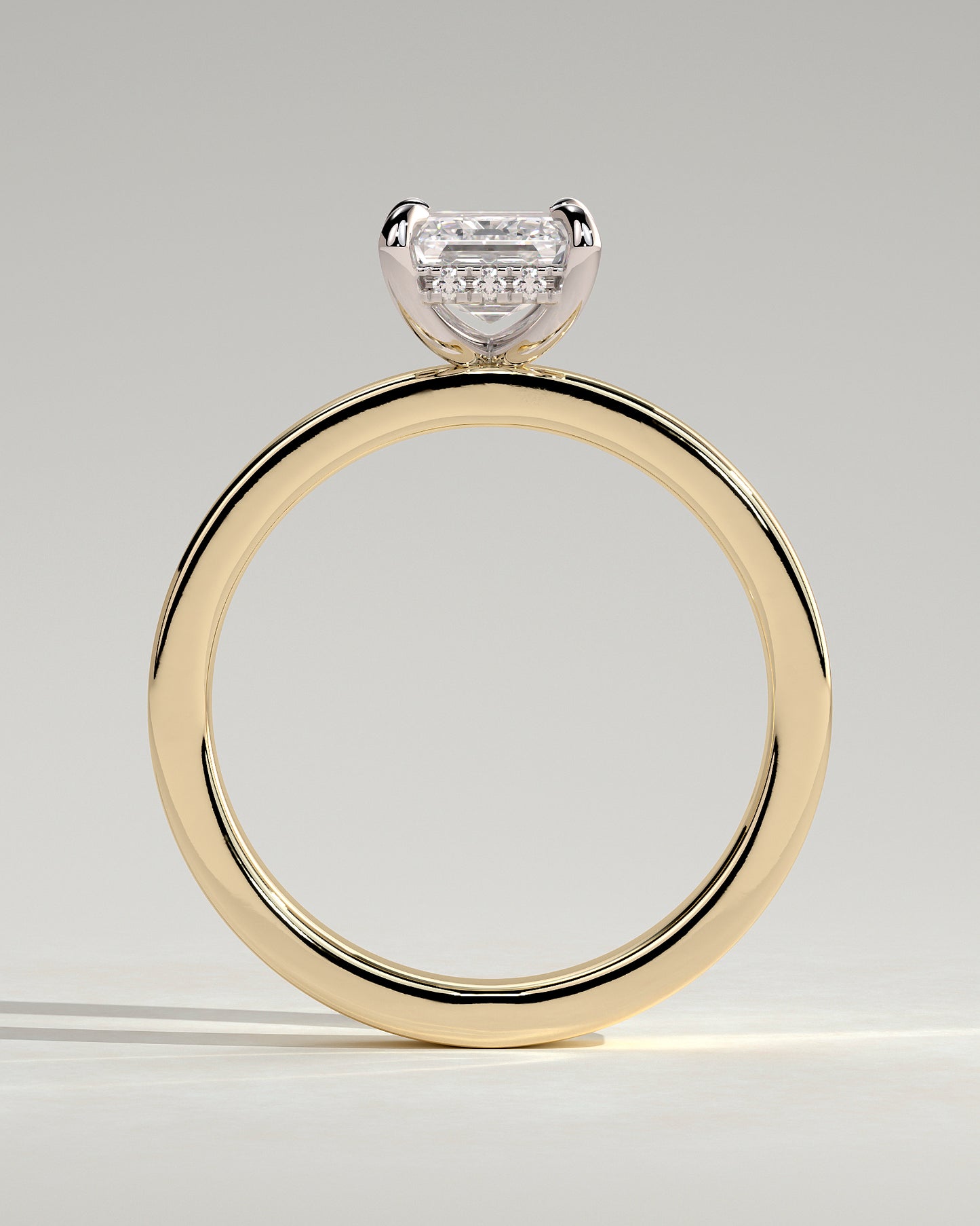 Carmella - Emerald Claw Solitaire with Flat Cigar Band and Hidden Halo Engagement Ring - Yellow Two-Tone - Yellow Two-Tone 2ct