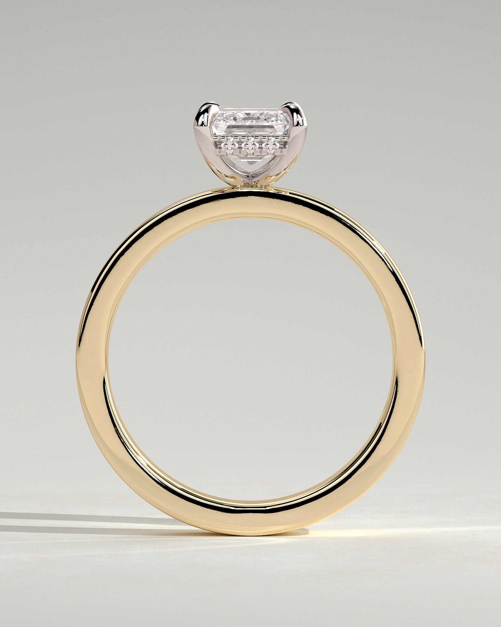 Carmella - Emerald Claw Solitaire with Flat Cigar Band and Hidden Halo Engagement Ring - Yellow Two-Tone - Yellow Two-Tone 2ct