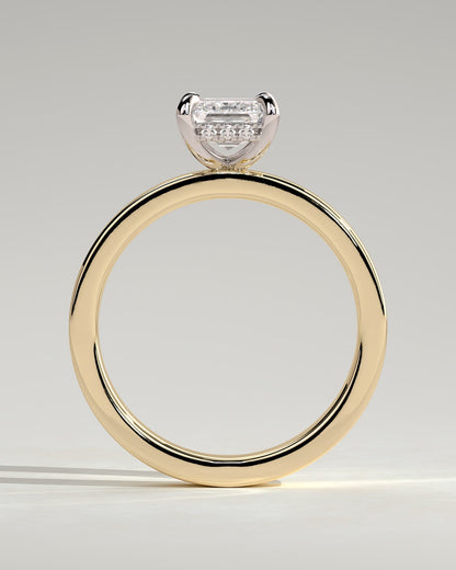 Carmella - Emerald Claw Solitaire with Flat Cigar Band and Hidden Halo Engagement Ring - Yellow Two-Tone