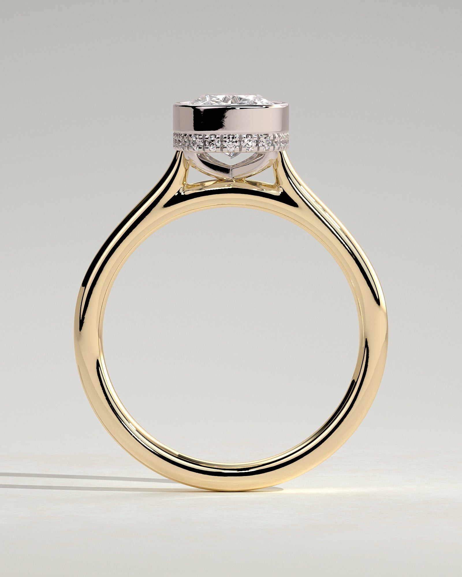 Everleigh - Elongated Cushion Bezel Solitaire with Hidden Halo and Cathedral High Setting Engagement Ring - Yellow Two-Tone - Yellow Two-Tone 2ct