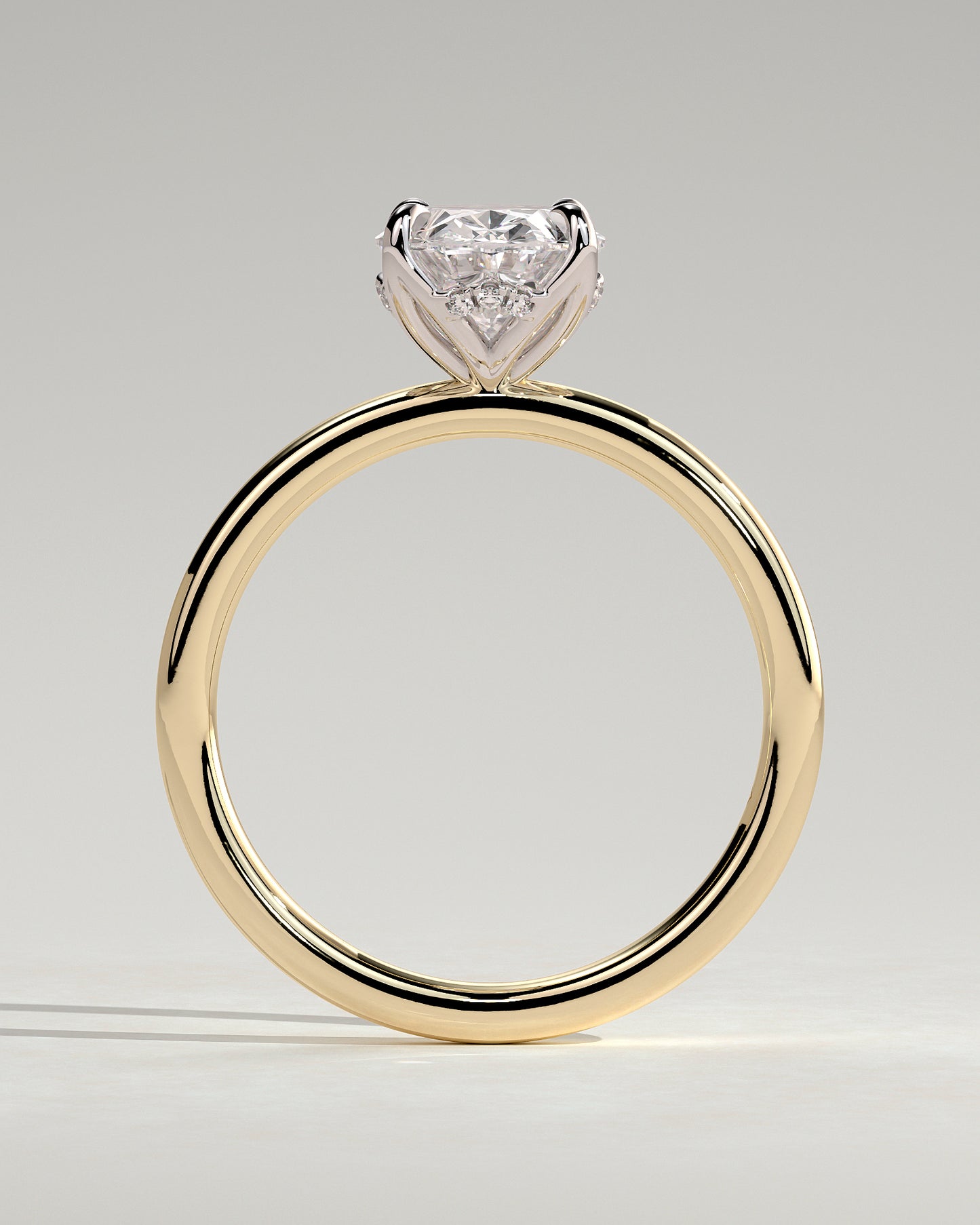 Ivy - Oval Claw Solitaire with Petal Gallery and Accented Tiara Detail Engagement Ring - Yellow Two-Tone - Yellow Two-Tone 2ct