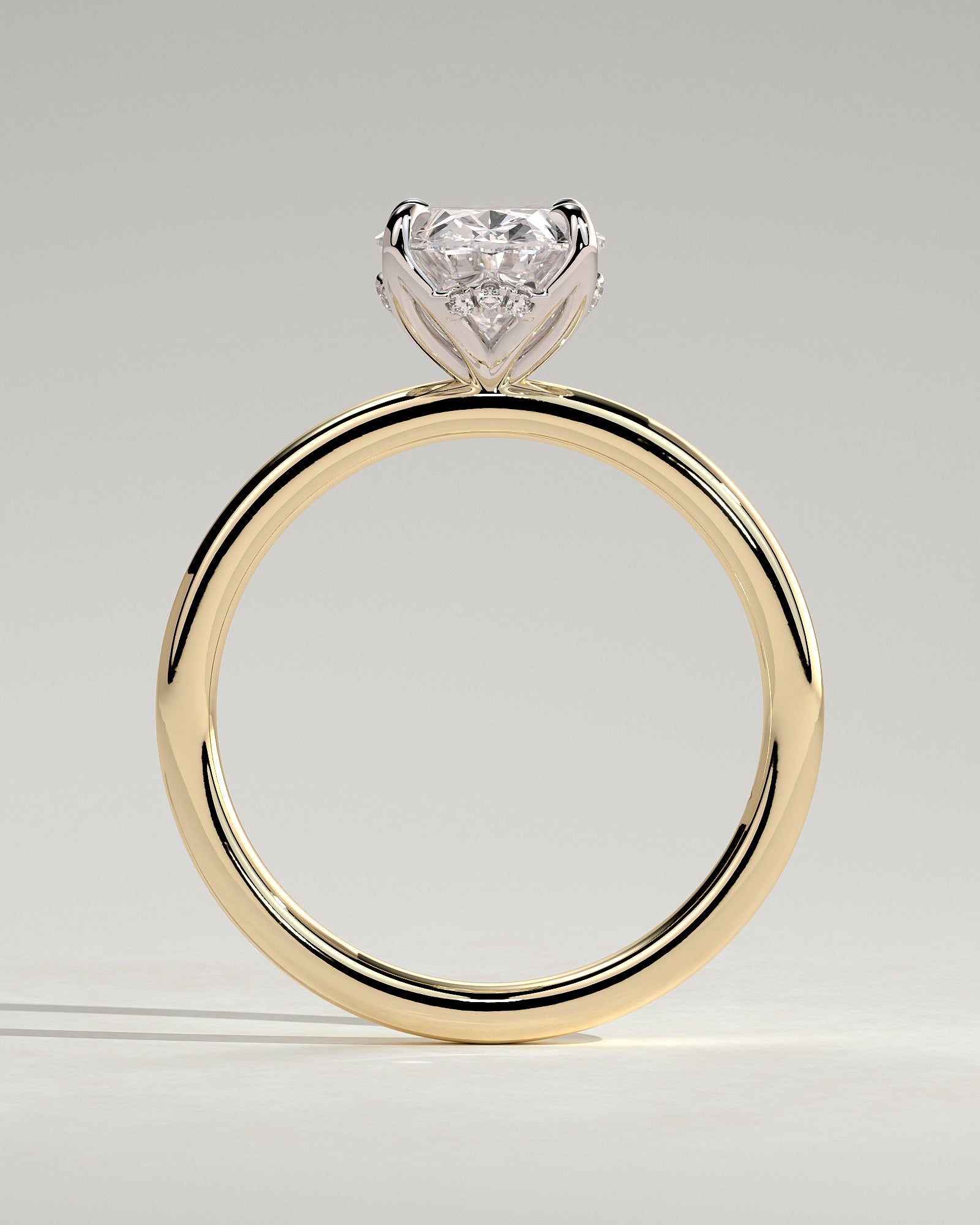 Ivy - Oval Claw Solitaire with Petal Gallery and Accented Tiara Detail Engagement Ring - Yellow Two-Tone - Yellow Two-Tone 2ct