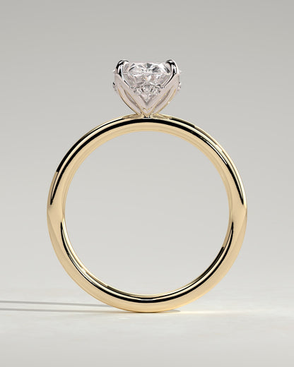 Ivy - Oval Claw Solitaire with Petal Gallery and Accented Tiara Detail Engagement Ring - Yellow Two-Tone