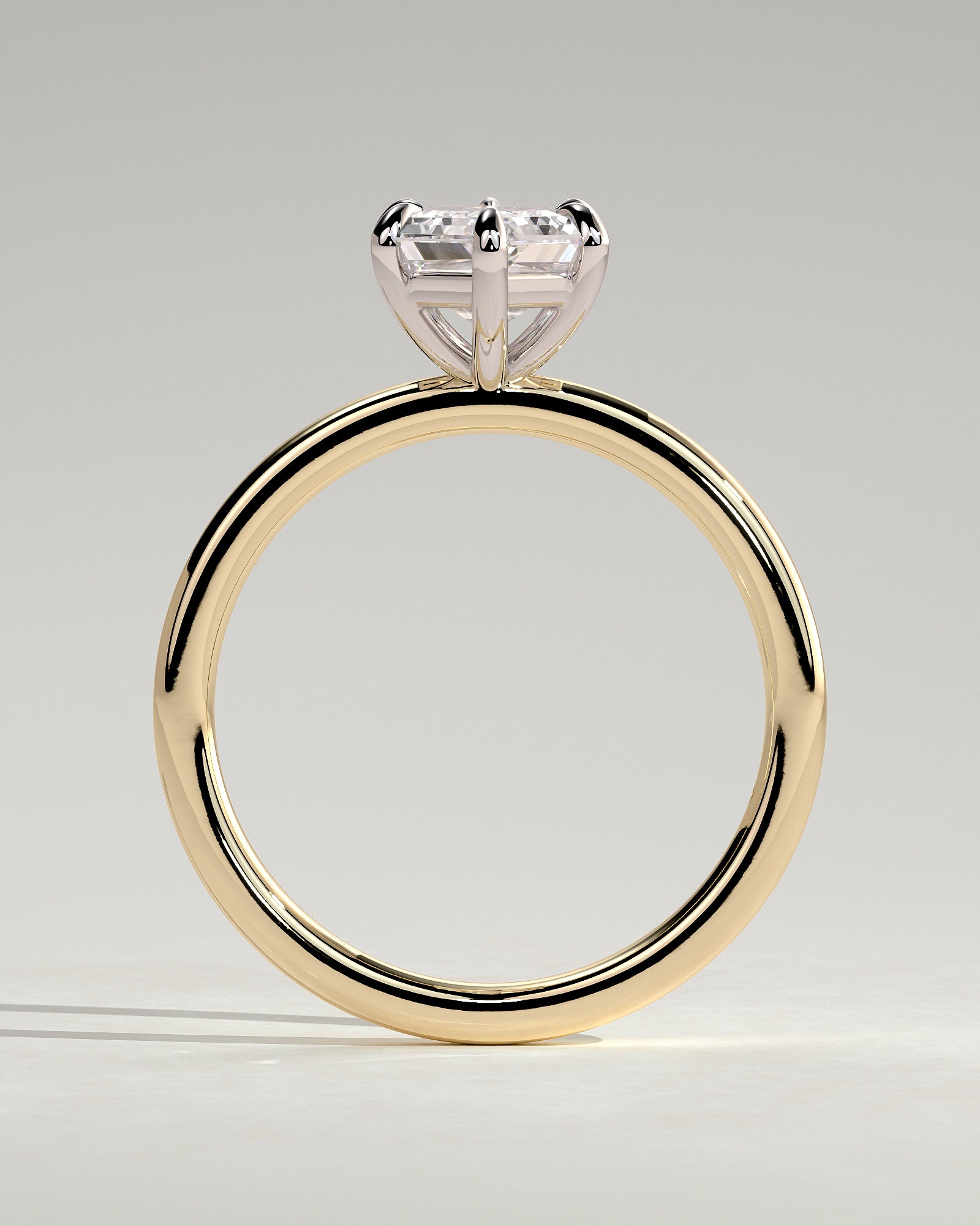 Cynthia - Classic Elongated Hexagon Claw Solitaire Engagement Ring - Yellow Two-Tone - Yellow Two-Tone 2ct