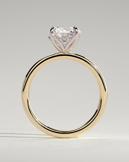 Dahlia - Round Claw Solitaire with Petal Gallery and Accented Tiara Detail Engagement Ring - Yellow Two-Tone