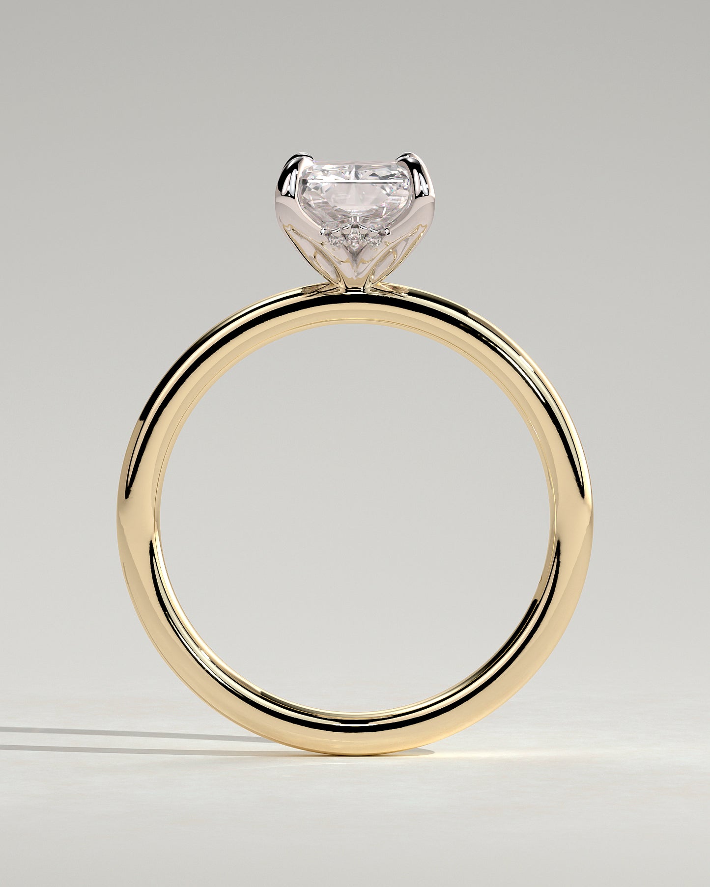 Aster - Radiant Claw Solitaire with Petal Gallery and Accented Tiara Detail Engagement Ring - Yellow Two-Tone - Yellow Two-Tone 2ct