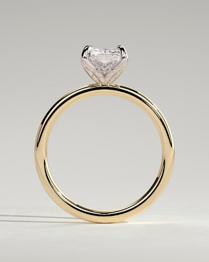 Aster - Radiant Claw Solitaire with Petal Gallery and Accented Tiara Detail Engagement Ring - Yellow Two-Tone