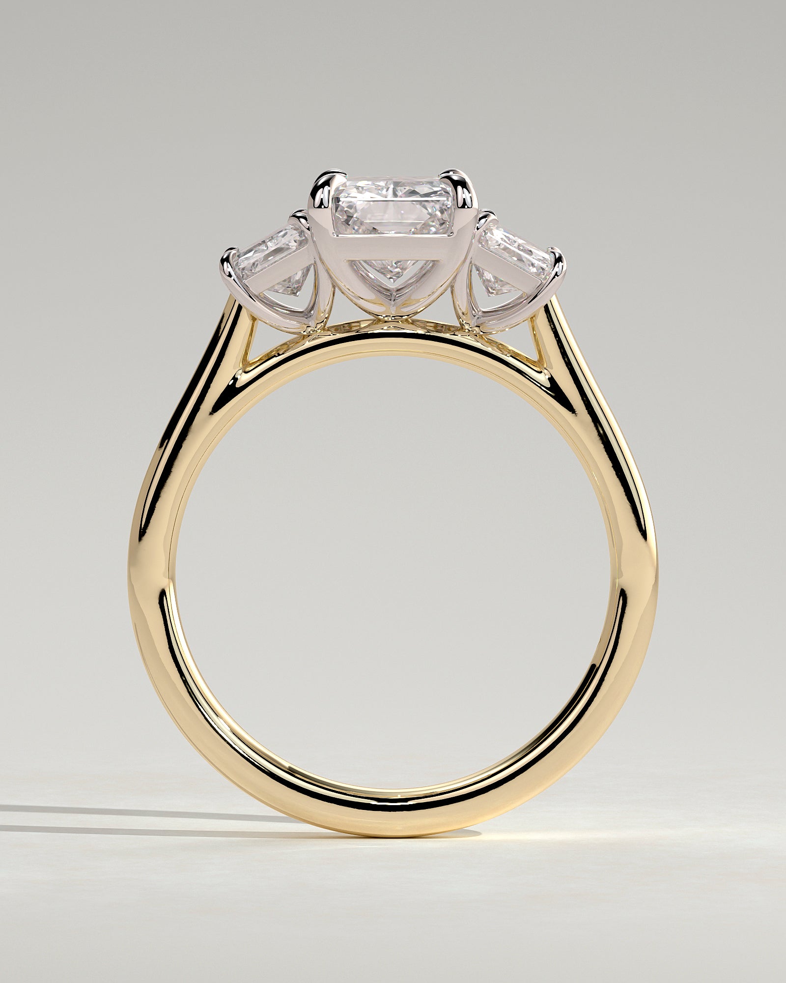 Ayla - Classic Radiant Claw Trilogy Engagement Ring - Yellow Two-Tone - Yellow Two-Tone 2ct
