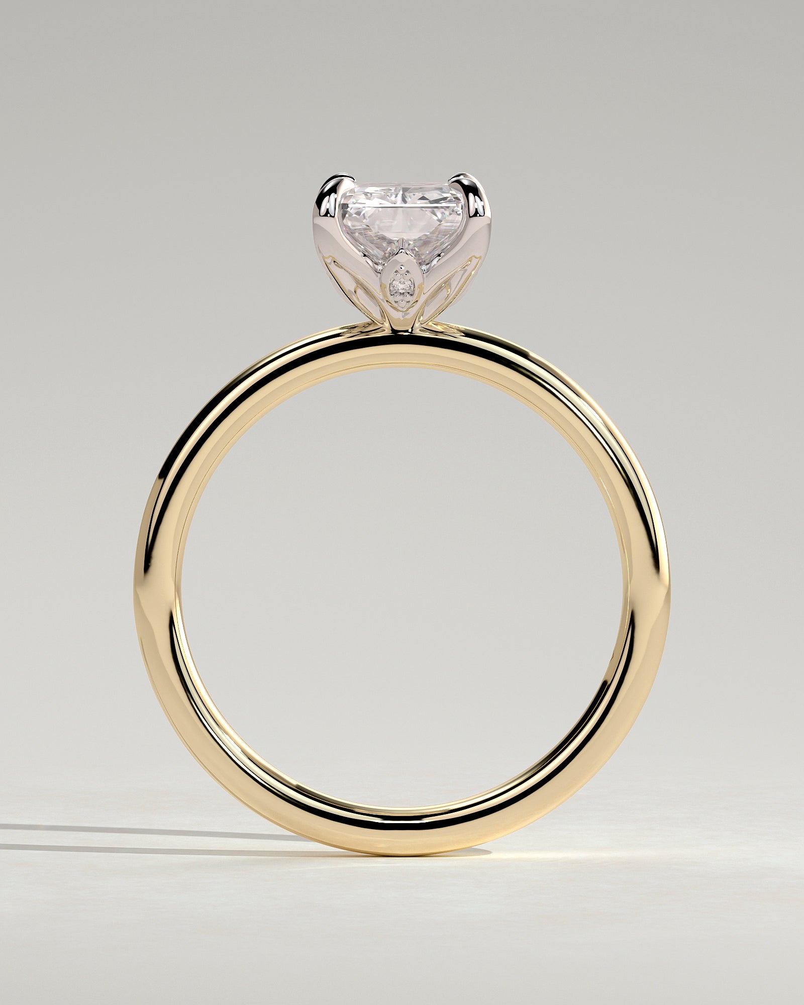 Evie - Radiant Claw Solitaire with Petal Gallery and Accent Leaf Detail Engagement Ring - Yellow Two-Tone - Yellow Two-Tone 2ct