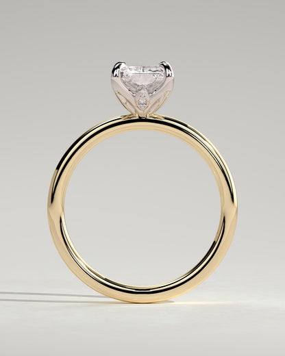 Evie - Radiant Claw Solitaire with Petal Gallery and Accent Leaf Detail Engagement Ring - Yellow Two-Tone