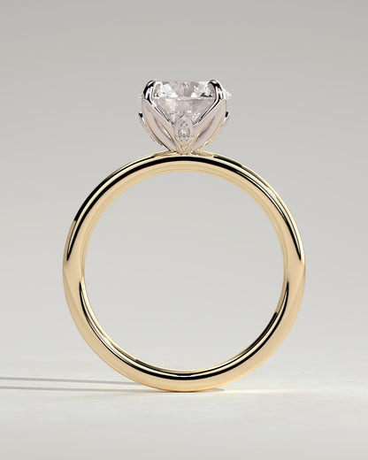 Joy - Round Claw Solitaire with Petal Gallery and Accent Leaf Detail Engagement Ring - Yellow Two-Tone