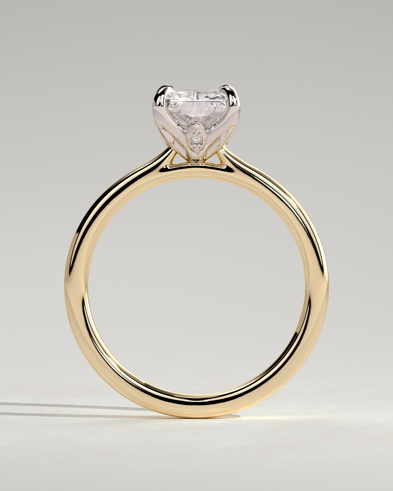 Harriet - Radiant Claw Solitaire with Petal Gallery, Accent Leaf Detail and Cathedral Setting Engagement Ring - Yellow Two-Tone - Yellow Two-Tone 2ct