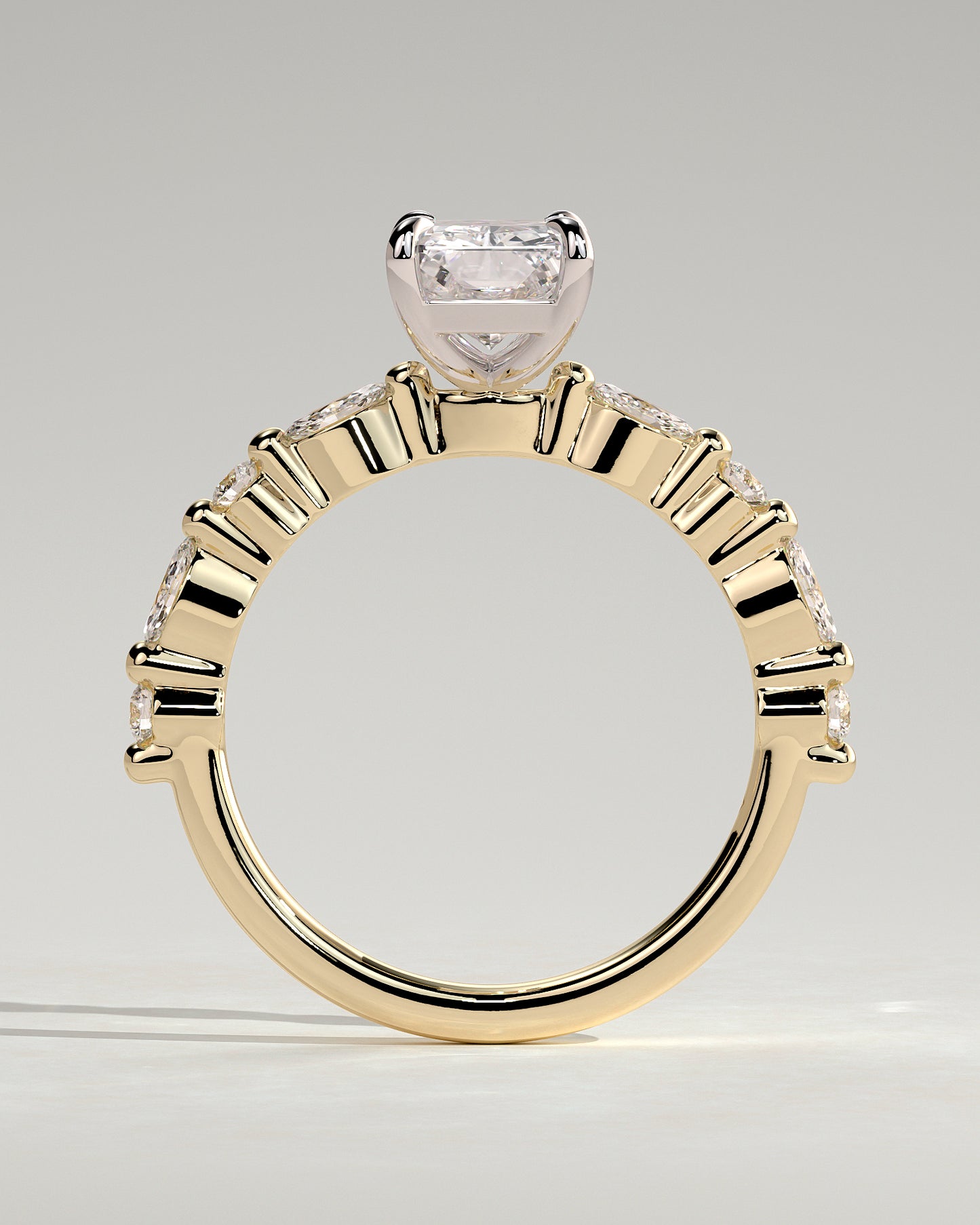 Dayna - Radiant Claw Solitaire with Marquise and Round Accent Stones Engagement Ring - Yellow Two-Tone - Yellow Two-Tone 2ct