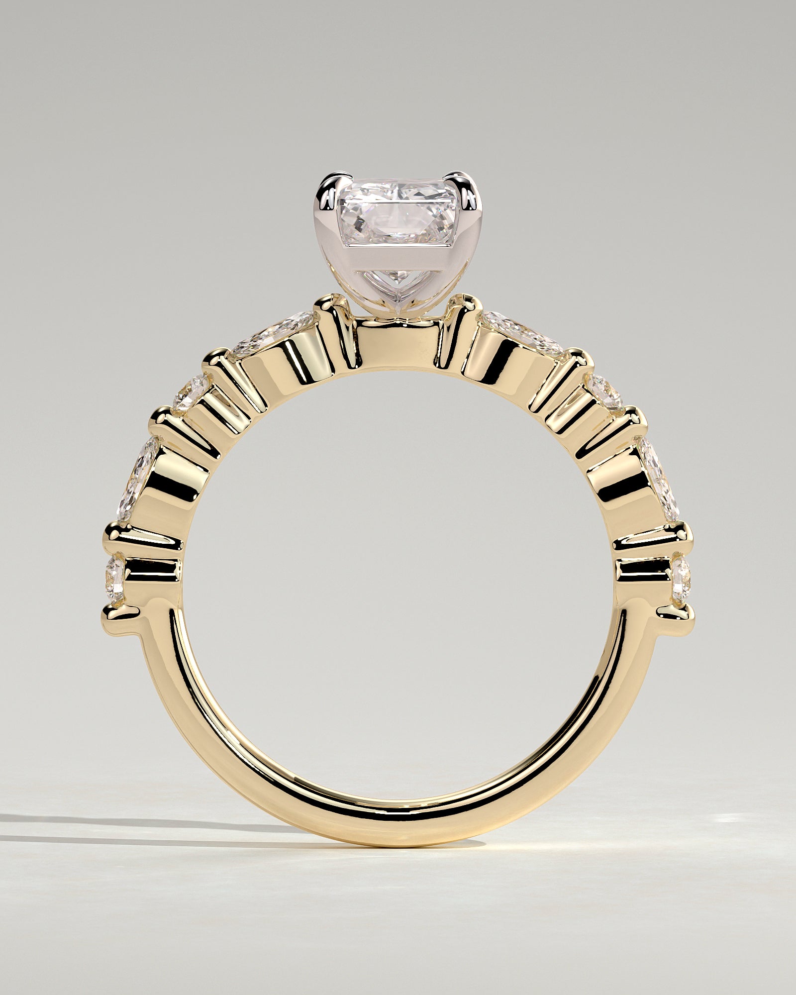 Dayna - Radiant Claw Solitaire with Marquise and Round Accent Stones Engagement Ring - Yellow Two-Tone - Yellow Two-Tone 2ct