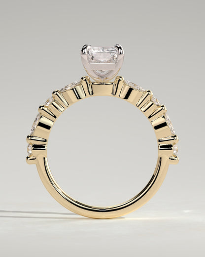 Dayna - Radiant Claw Solitaire with Marquise and Round Accent Stones Engagement Ring - Yellow Two-Tone