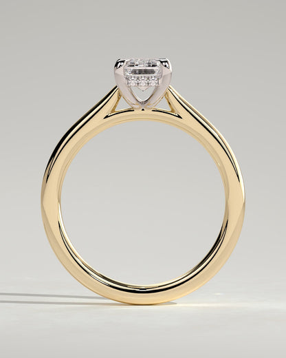 Jane - Emerald Claw Solitaire with Hidden Halo and Cathedral High Setting Engagement Ring - Yellow Two-Tone