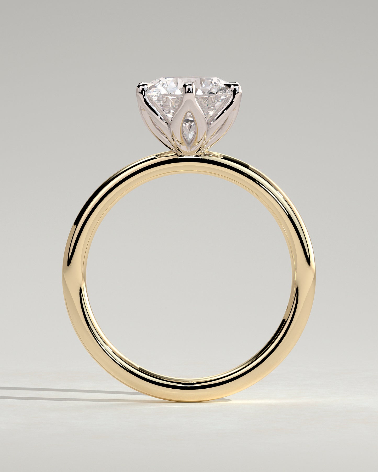 Iris - Round Claw Solitaire with Petal Gallery Engagement Ring - Yellow Two-Tone - Yellow Two-Tone 2ct