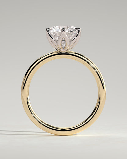 Iris - Round Claw Solitaire with Petal Gallery Engagement Ring - Yellow Two-Tone