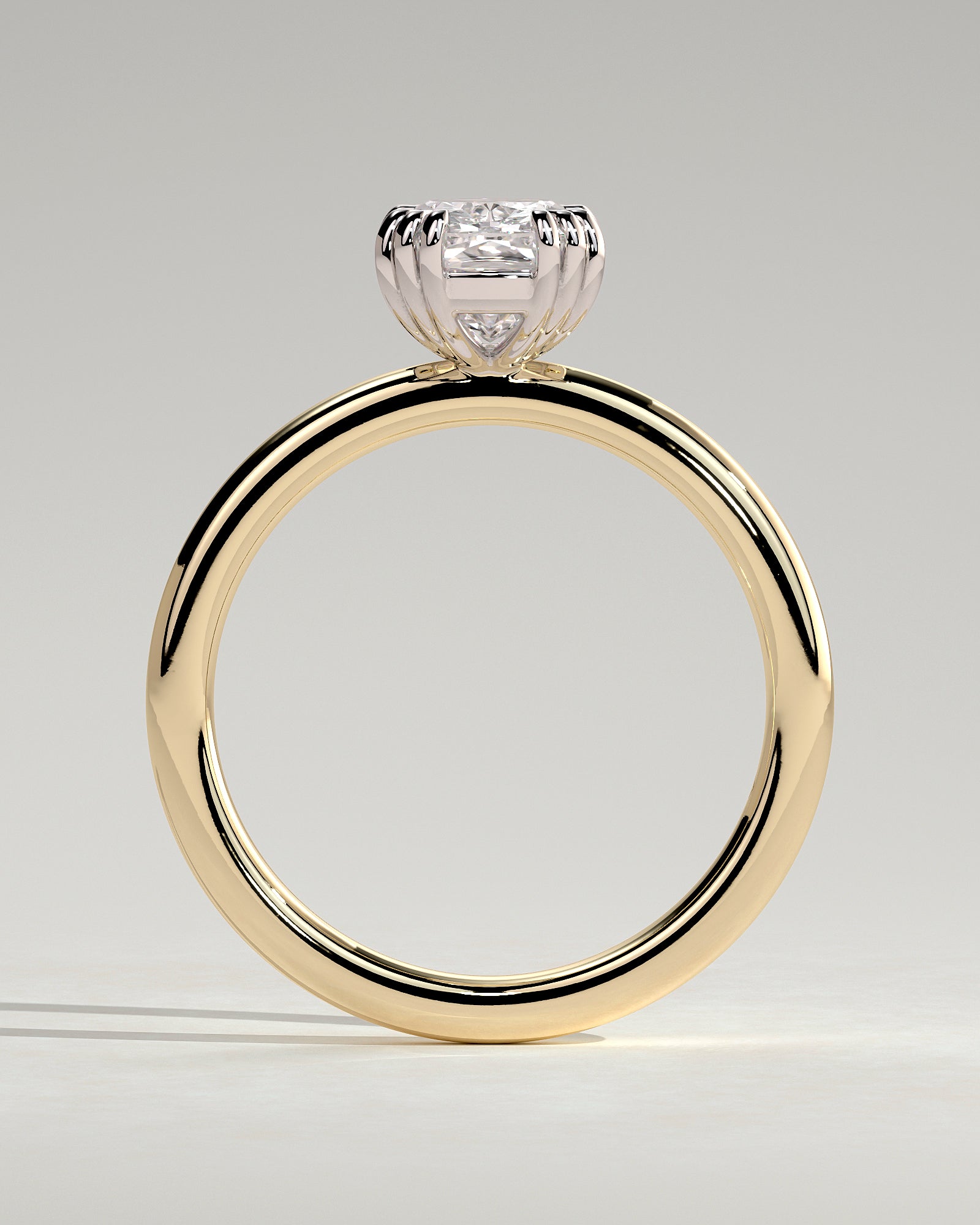 Helena - Elongated Cushion Triple Claw Solitaire Engagement Ring - Yellow Two-Tone - Yellow Two-Tone 2ct