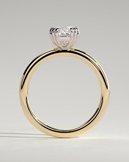 Helena - Elongated Cushion Triple Claw Solitaire Engagement Ring - Yellow Two-Tone