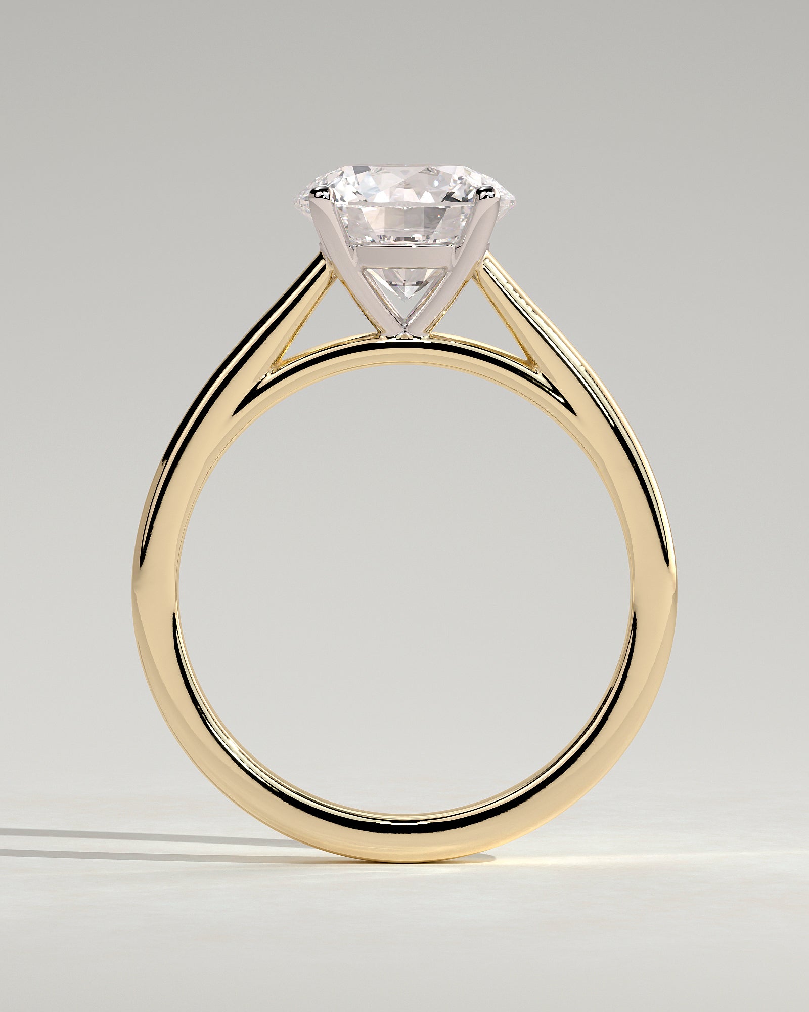 Georgia - Round Claw Solitaire with Flat Band and Cathedral High Setting Engagement Ring - Yellow Two-Tone - Yellow Two-Tone 2ct