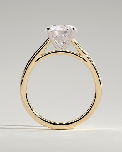 Georgia - Round Claw Solitaire with Flat Band and Cathedral High Setting Engagement Ring - Yellow Two-Tone