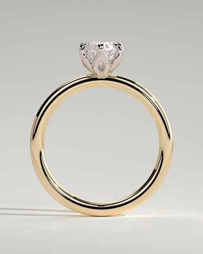 Eve - Marquise Claw Solitaire with Petal Gallery Engagement Ring - Yellow Two-Tone