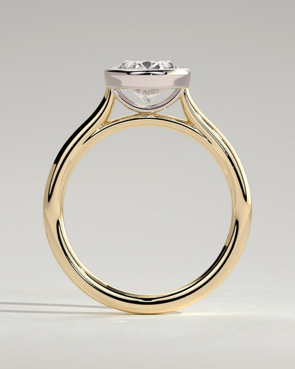 Daphne - Oval Bezel Solitaire with Cathedral High Setting Engagement Ring - Yellow Two-Tone