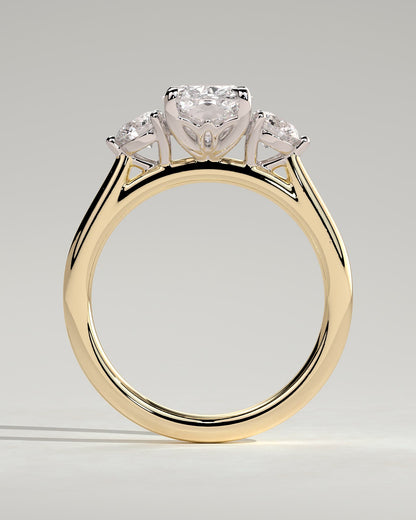 Charmaine - Elongated Cushion Claw Trilogy with Round Side Stones and Lily Detail Engagement Ring - Yellow Two-Tone