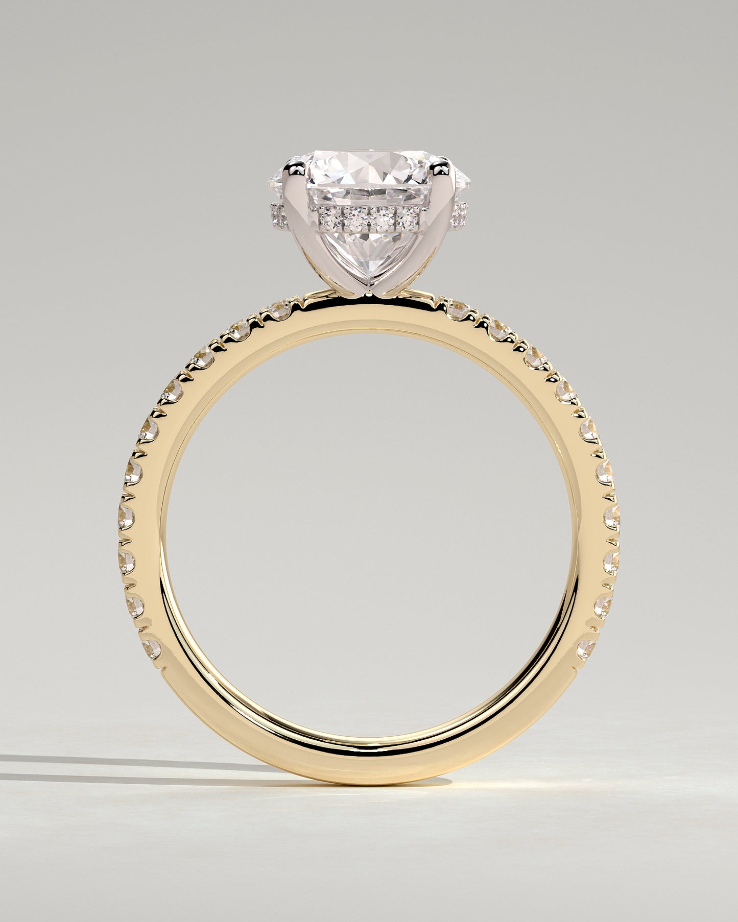 Charlie - Round Claw Solitaire with Hidden Halo and Pave Band Engagement Ring - Yellow Two-Tone - Yellow Two-Tone 2ct