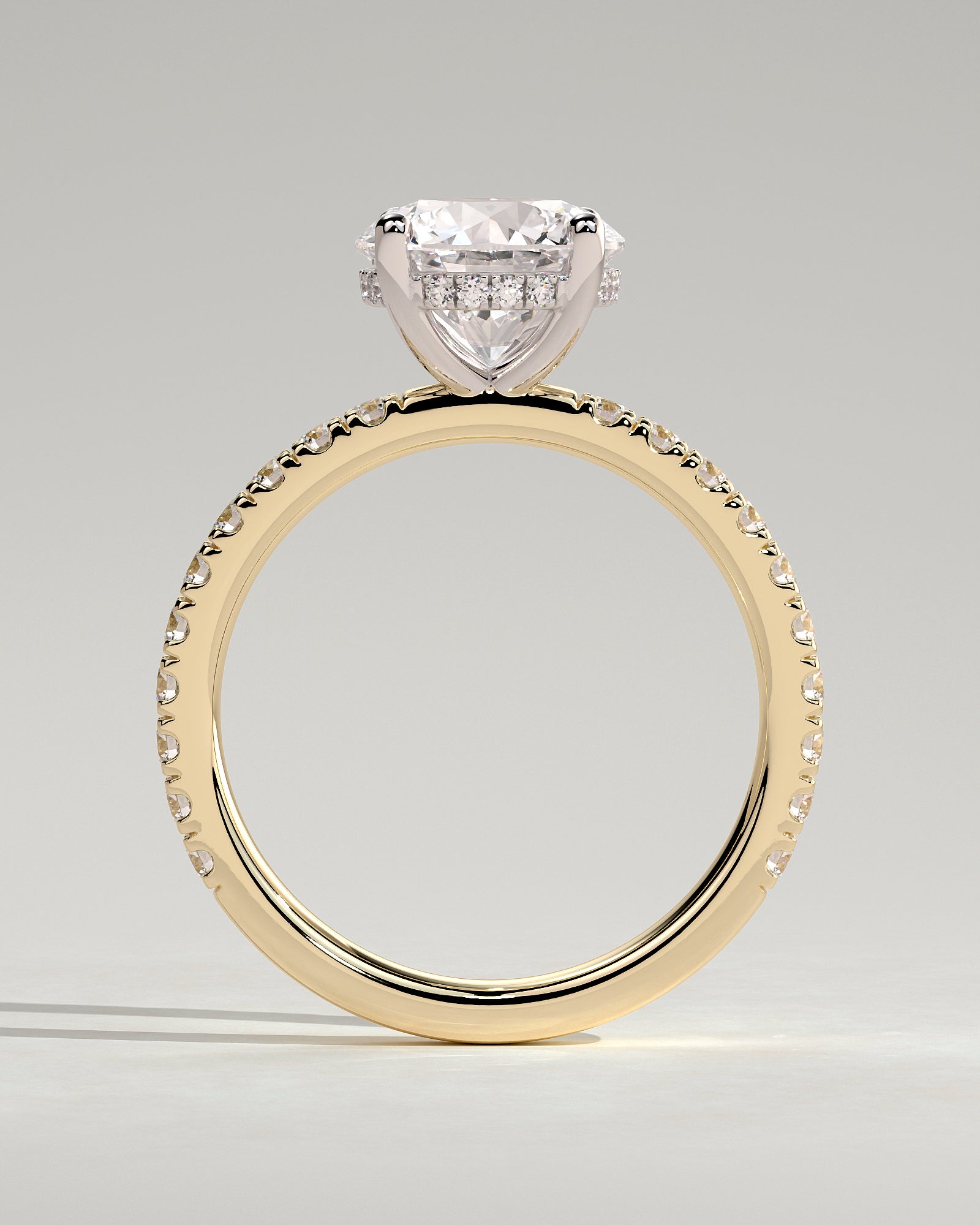 Charlie - Round Claw Solitaire with Hidden Halo and Pave Band Engagement Ring - Yellow Two-Tone - Yellow Two-Tone 2ct