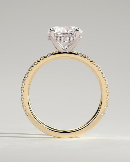 Charlie - Round Claw Solitaire with Hidden Halo and Pave Band Engagement Ring - Yellow Two-Tone