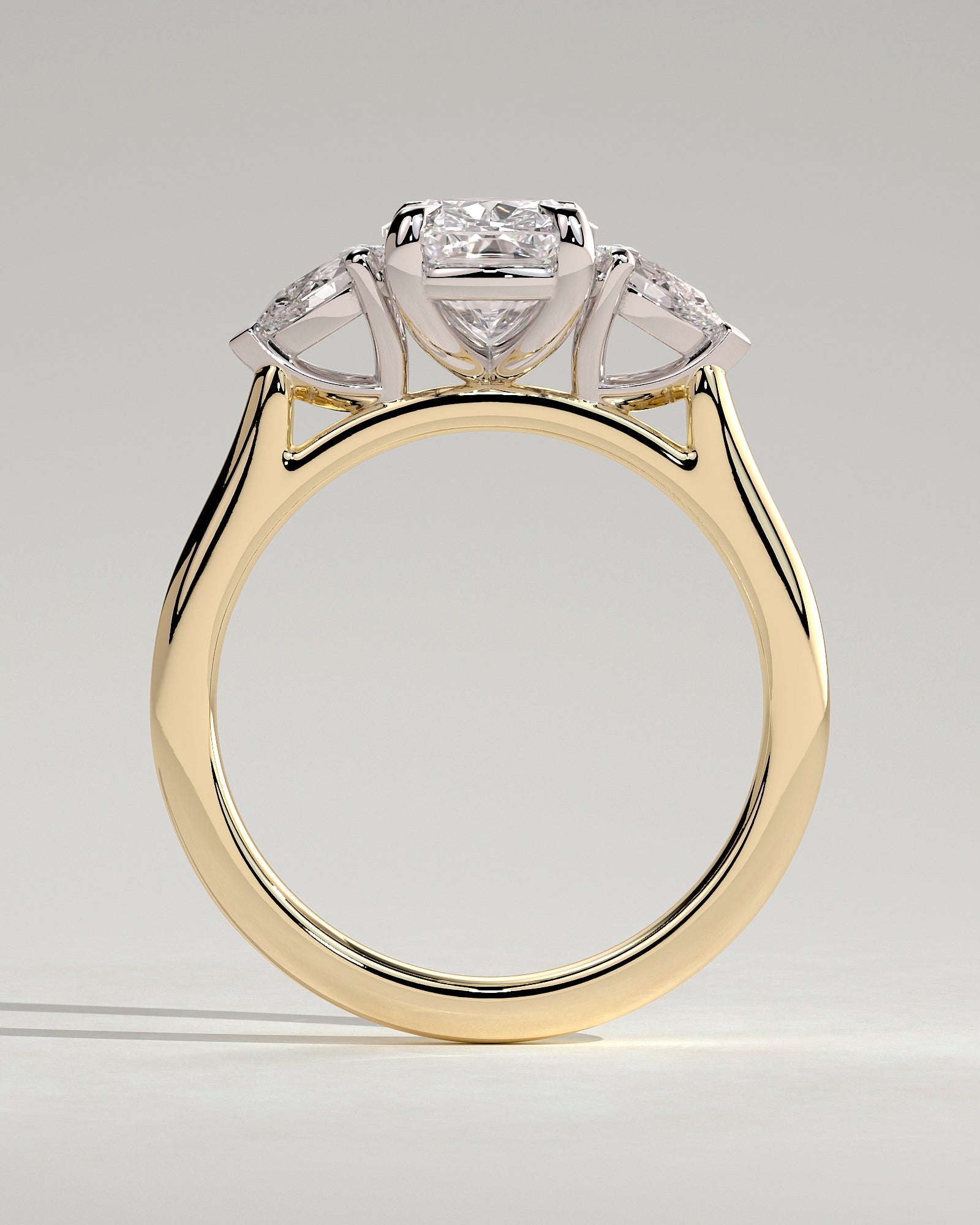 Cataleya - Elongated Cushion Claw Trilogy with Pear Side Stones and Cathedral Setting Engagement Ring - Yellow Two-Tone - Yellow Two-Tone 2ct