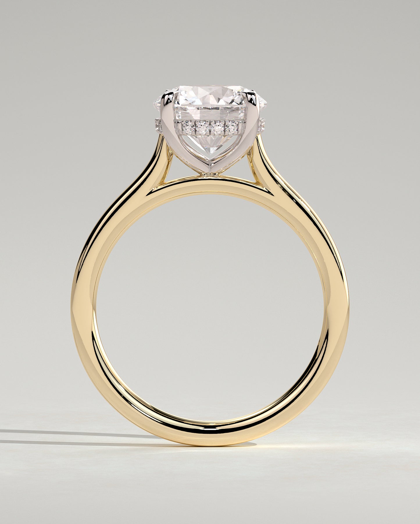 Bonnie - Round Claw Solitaire with Hidden Halo and Cathedral High Setting Engagement Ring - Yellow Two-Tone - Yellow Two-Tone 2ct