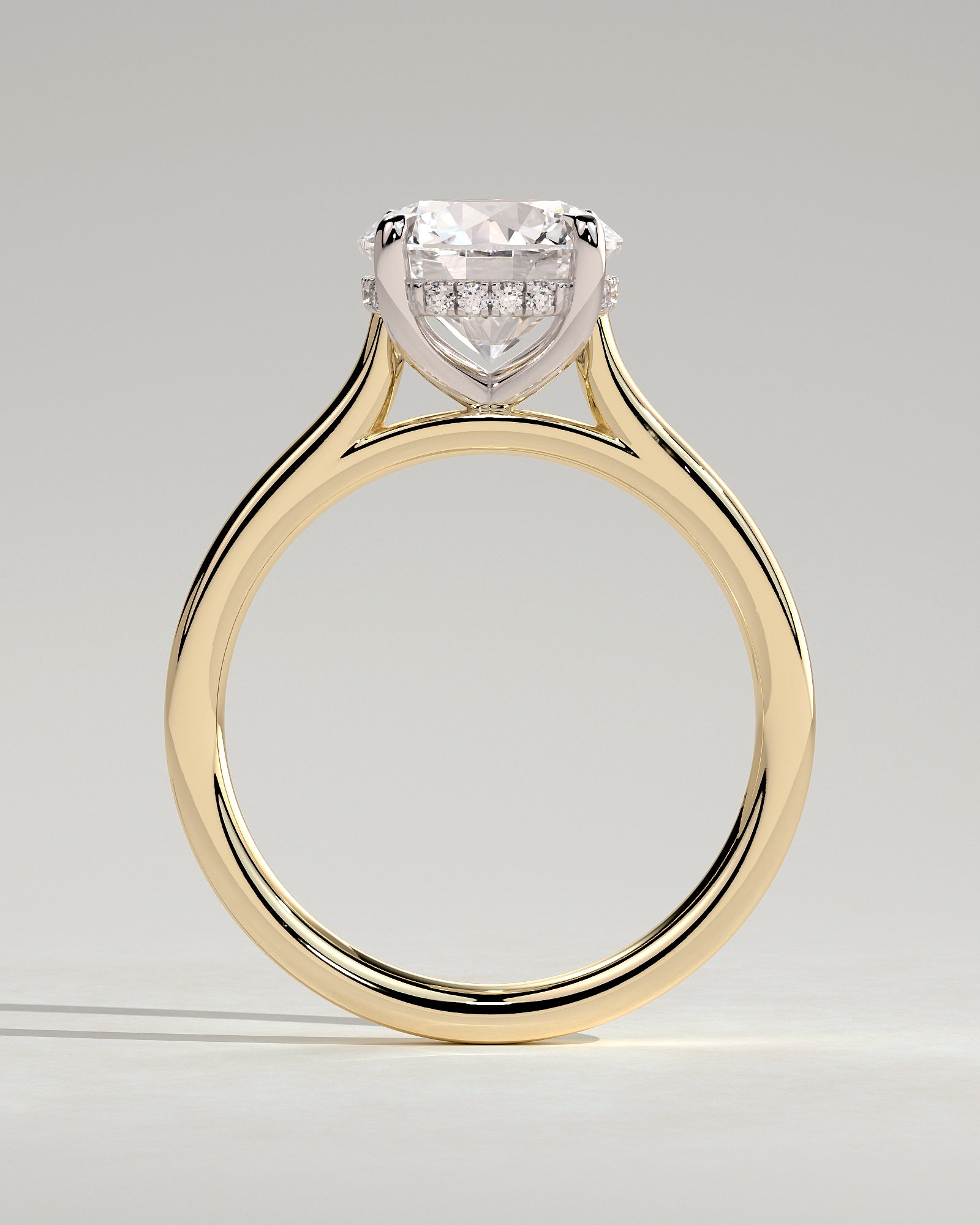 Bonnie - Round Claw Solitaire with Hidden Halo and Cathedral High Setting Engagement Ring - Yellow Two-Tone - Yellow Two-Tone 2ct