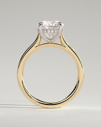 Bonnie - Round Claw Solitaire with Hidden Halo and Cathedral High Setting Engagement Ring - Yellow Two-Tone