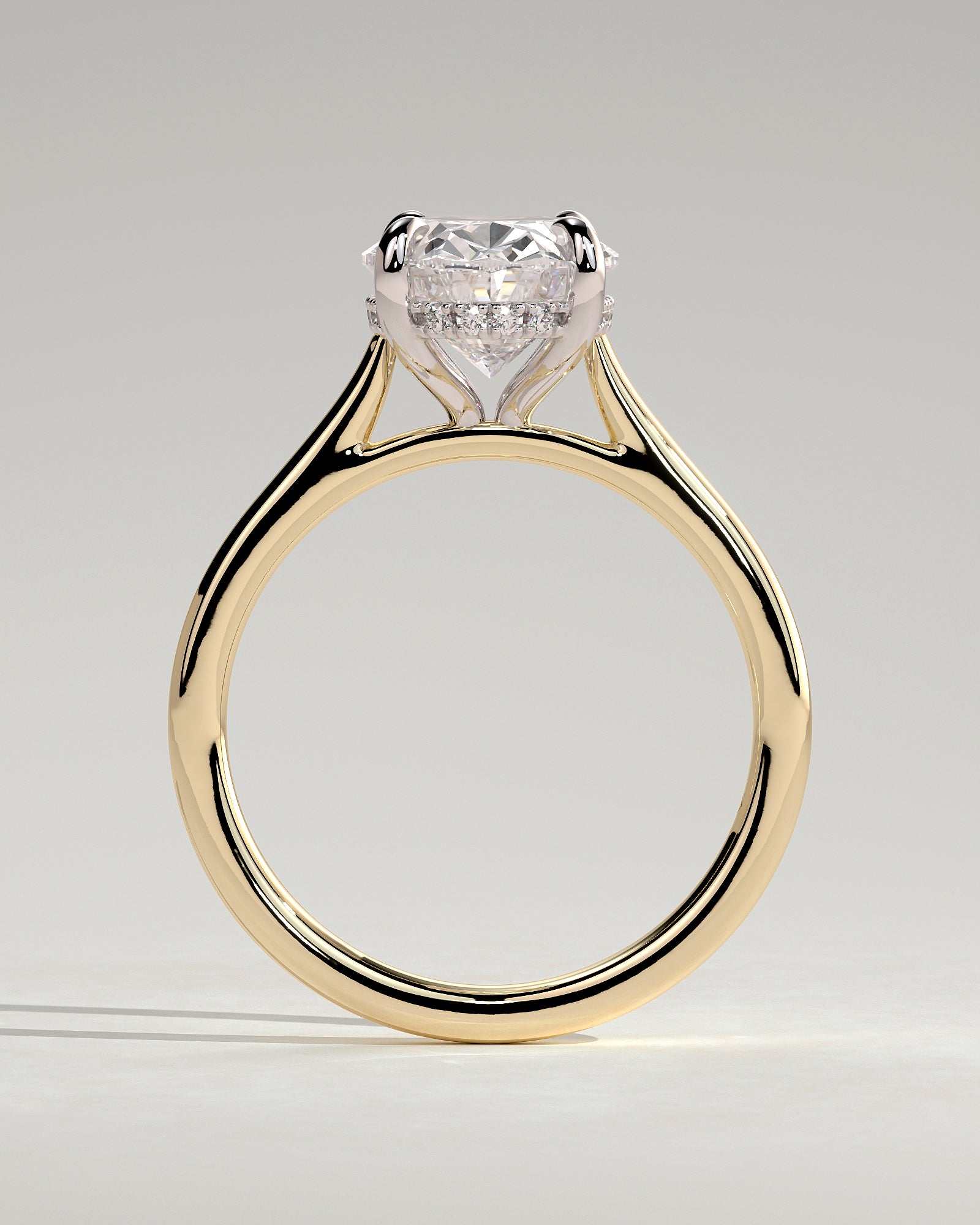 Bethany - Oval Claw Solitaire with Hidden Halo, Tapered Band and Cathedral High Setting Engagement Ring - Yellow Two-Tone - Yellow Two-Tone 2ct
