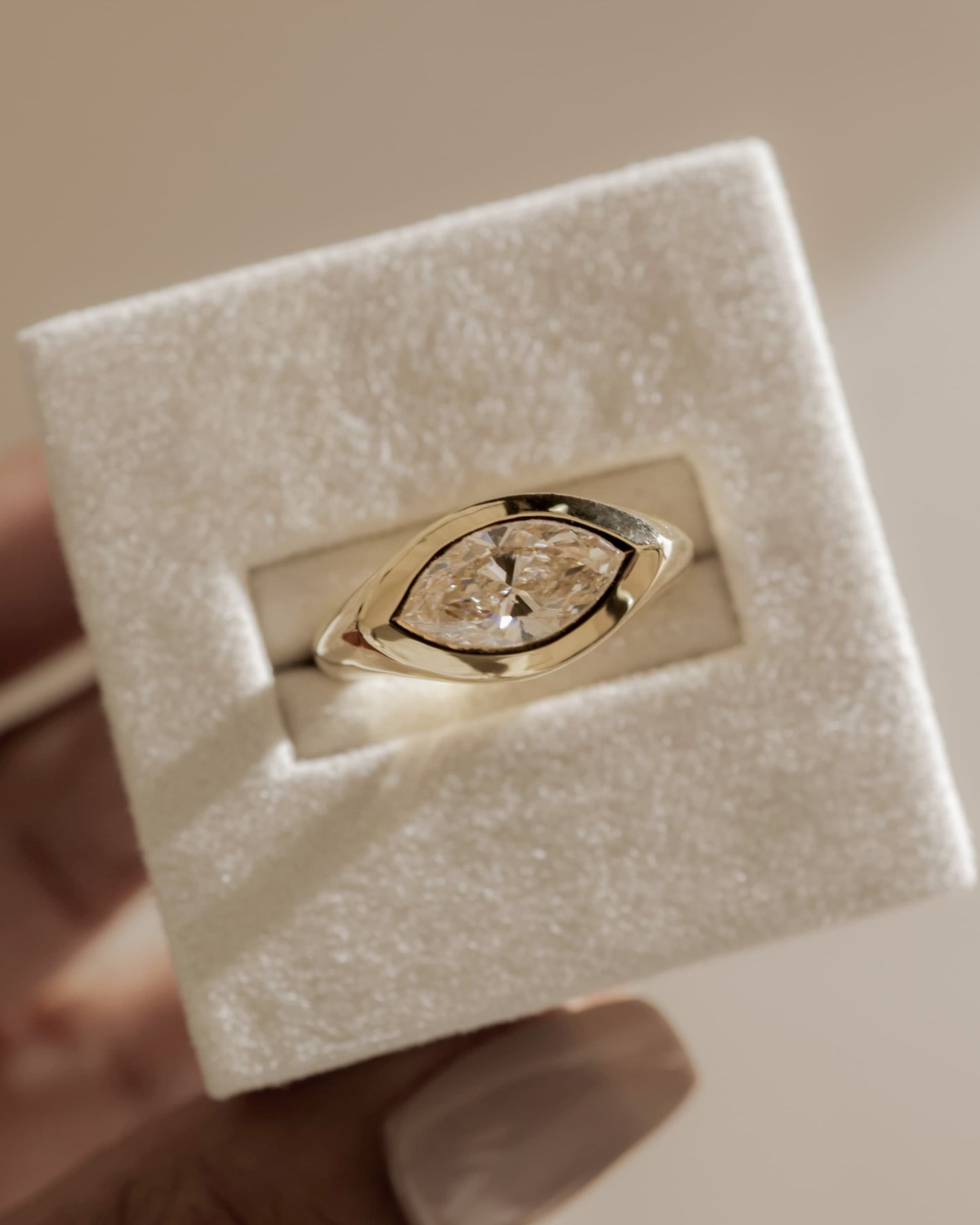 Angie - Statement Marquise East West Bezel Solitaire with Signet Band Engagement Ring - Yellow Gold - yellow gold - Lara Jewels