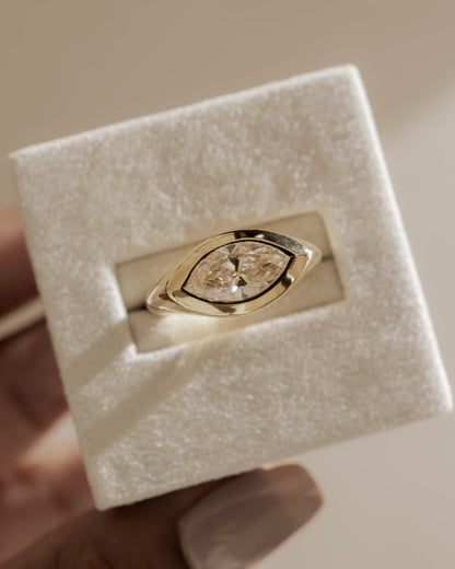 Angie - Statement Marquise East West Bezel Solitaire with Signet Band Engagement Ring - Yellow Gold - yellow gold - Lara Jewels