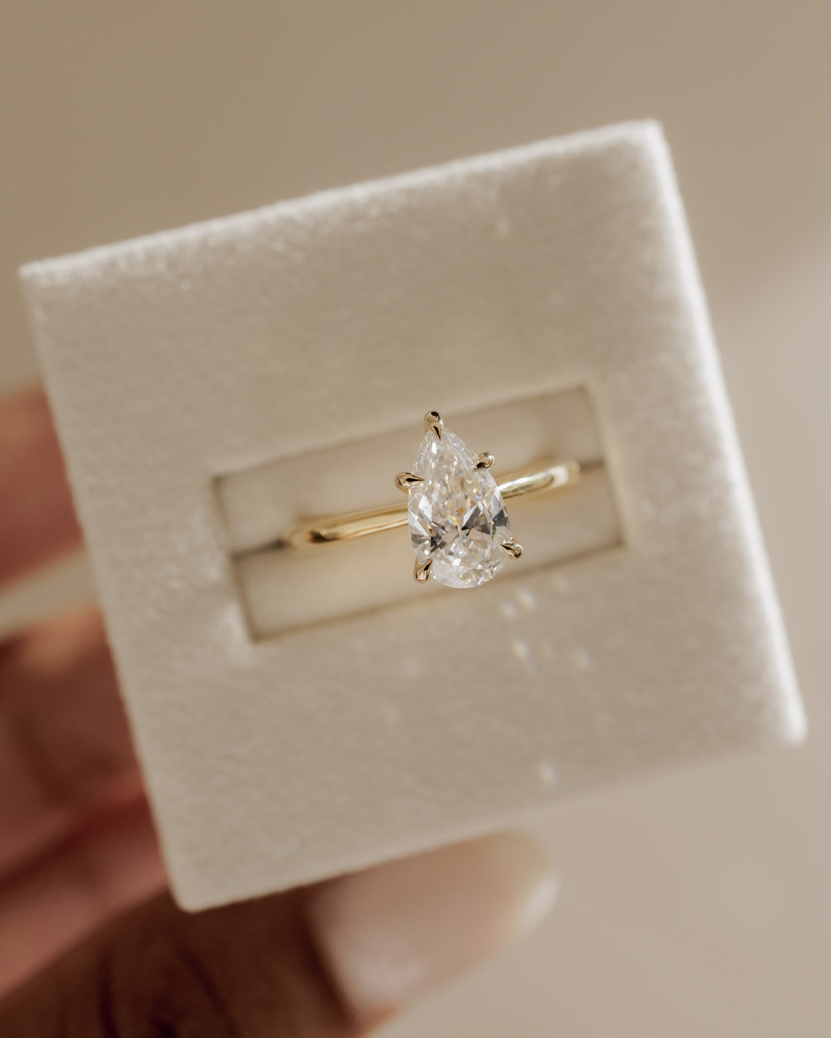 Aspen - Pear Claw Solitaire with Pinched Tapered Band and Cathedral Low Setting Engagement Ring - Rose Gold