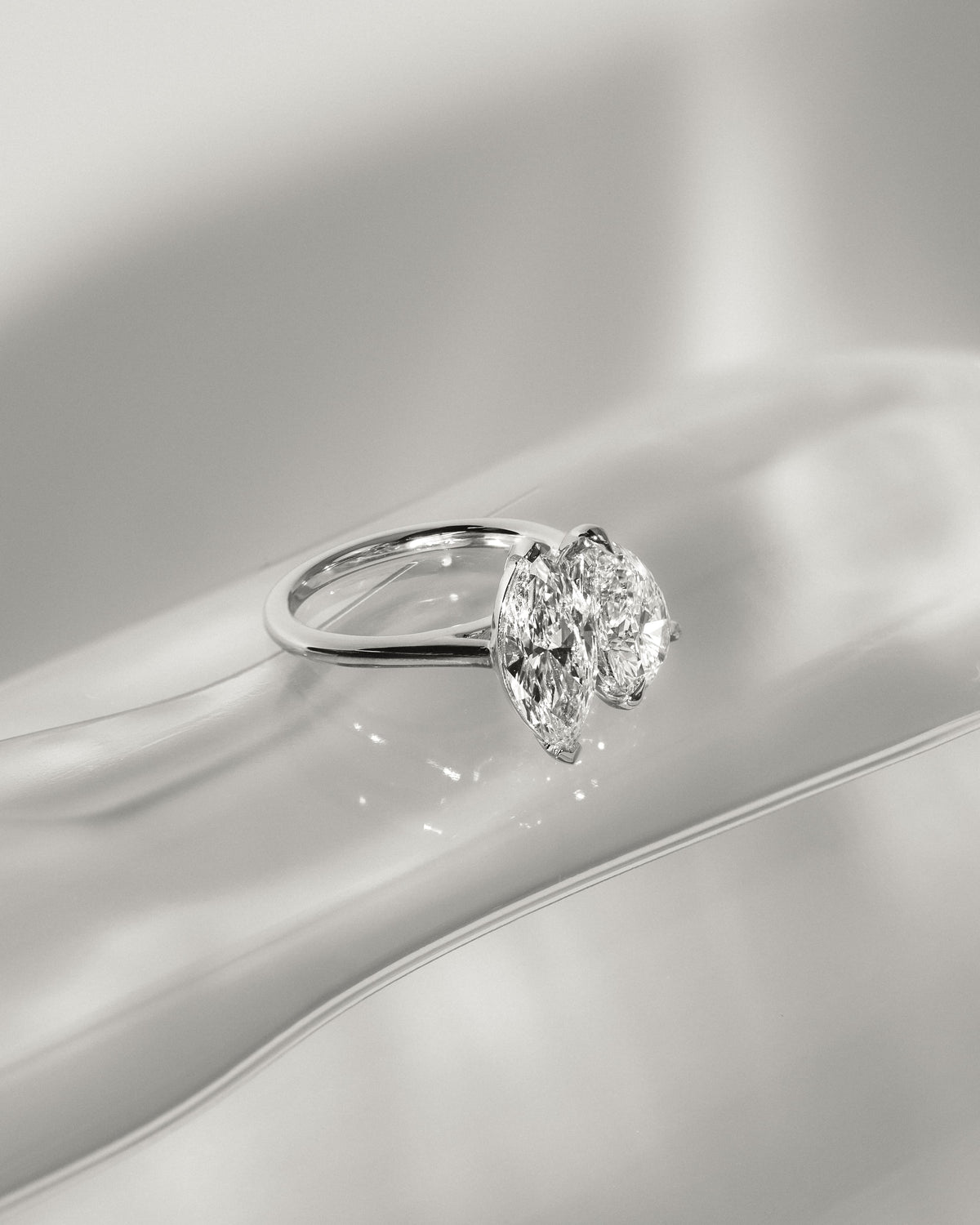 Jana - Pear and Marquise Claw Toi et Moi with Cathedral High Setting Engagement Ring - Rose Gold