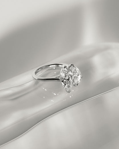 Jana - Pear and Marquise Claw Toi et Moi with Cathedral High Setting Engagement Ring - Yellow Gold