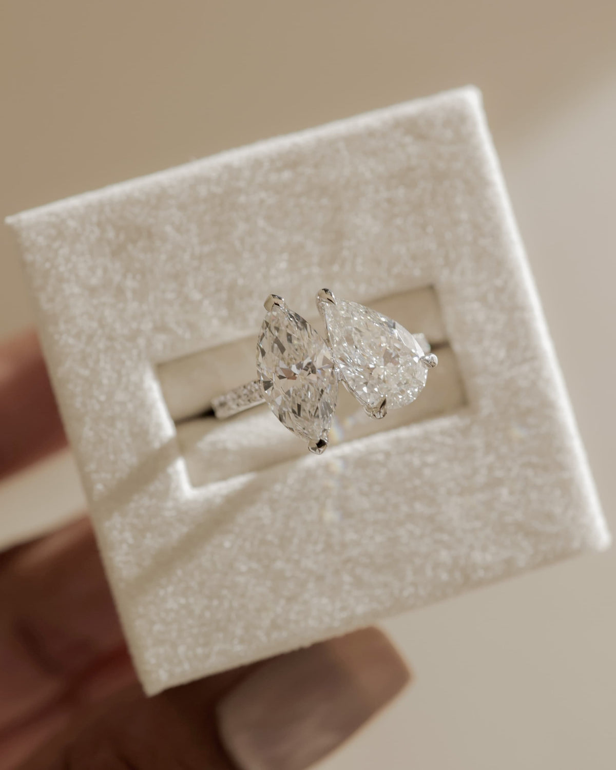 Noa - Marquise and Pear Claw Toi et Moi with Pave Band and Cathedral High Setting Engagement Ring - Rose Gold