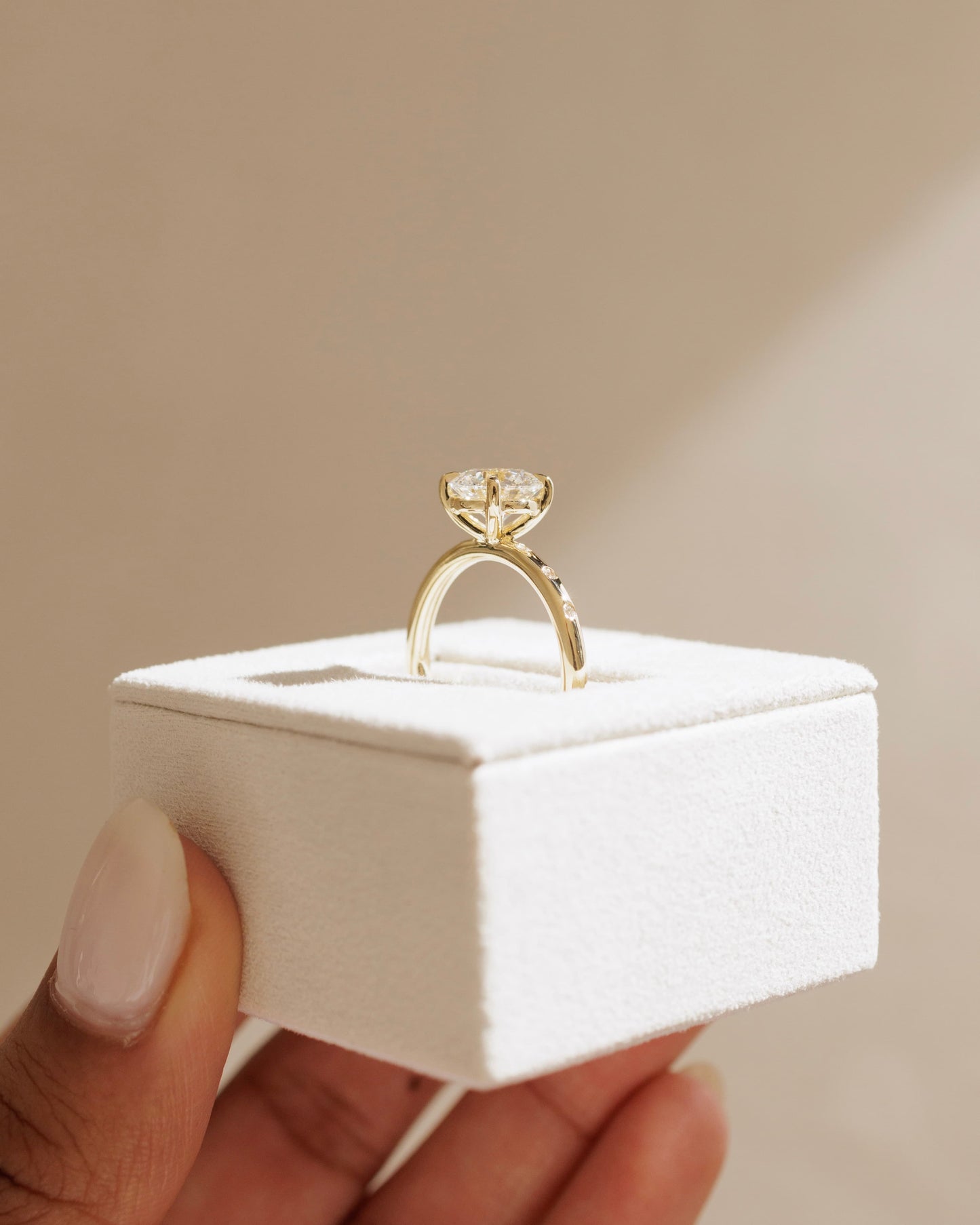 Nekija - Round Claw Solitaire with Inset Round Accent Stones Engagement Ring - Rose Gold