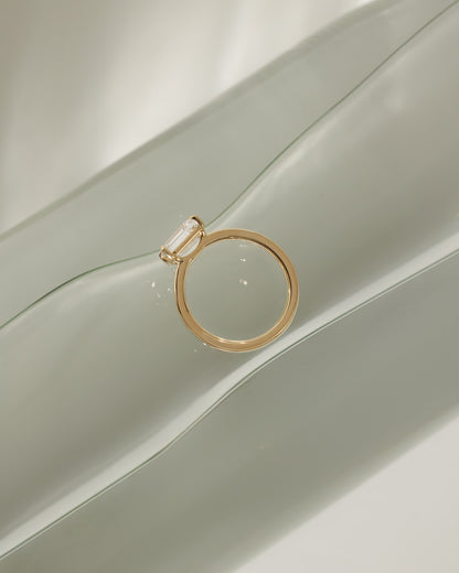 Evelyn - Emerald East West Claw Solitaire with Raised Basket Gallery Engagement Ring - Yellow Gold