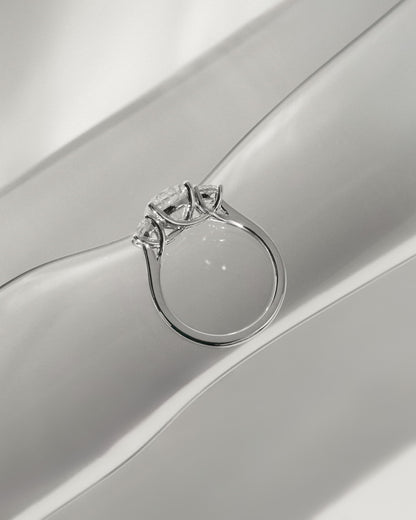 Octavia - Round Claw Trilogy with Round Side Stones and Trellis Gallery Engagement Ring - Platinum
